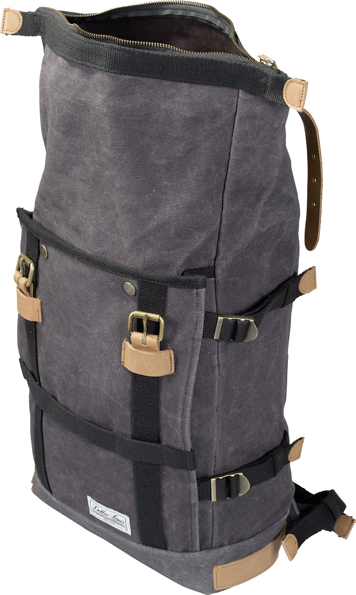 Rucsac Vintage Louis - Canvas Cerat, Detalii Piele