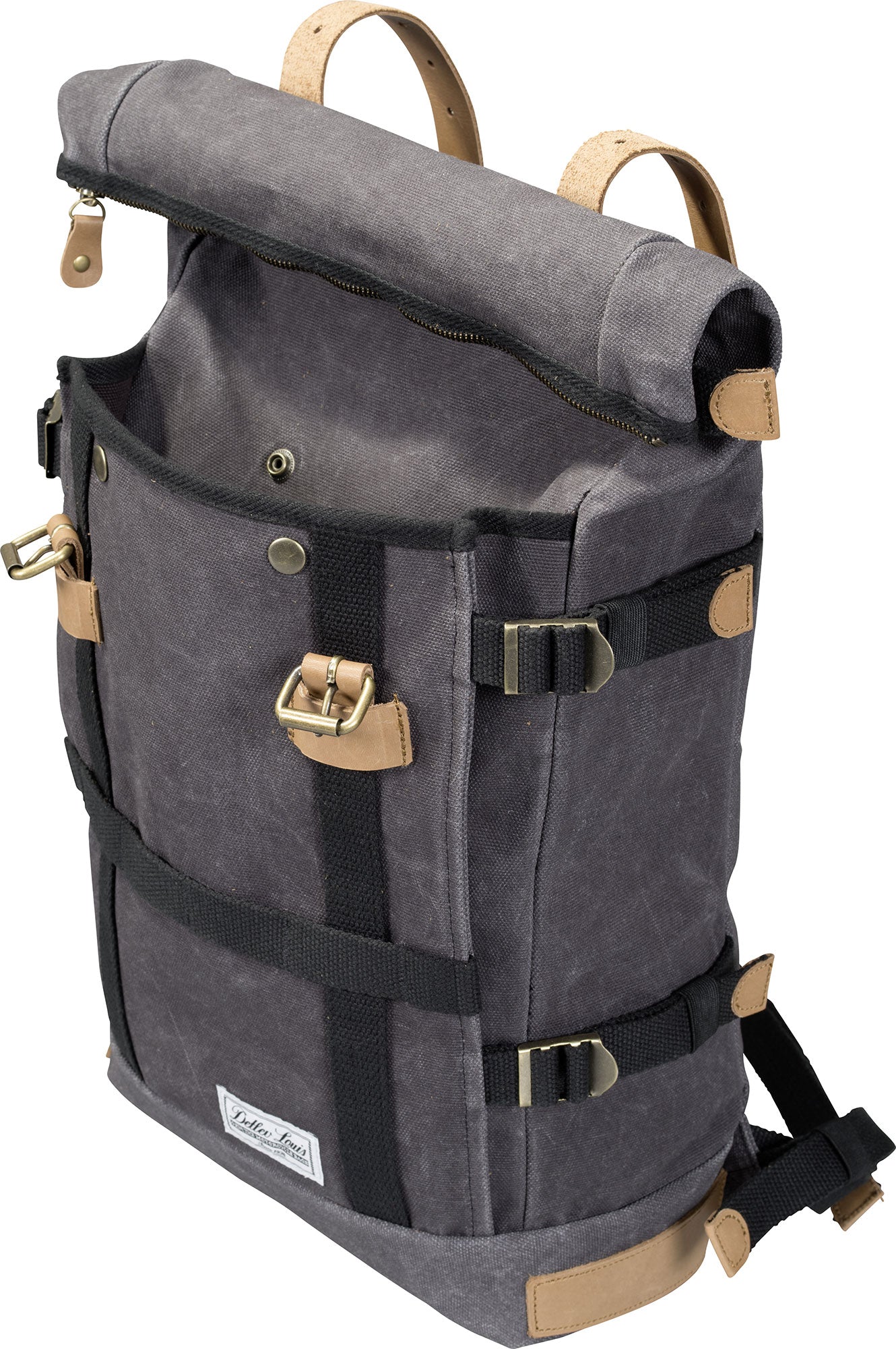 Rucsac Vintage Louis - Canvas Cerat, Detalii Piele