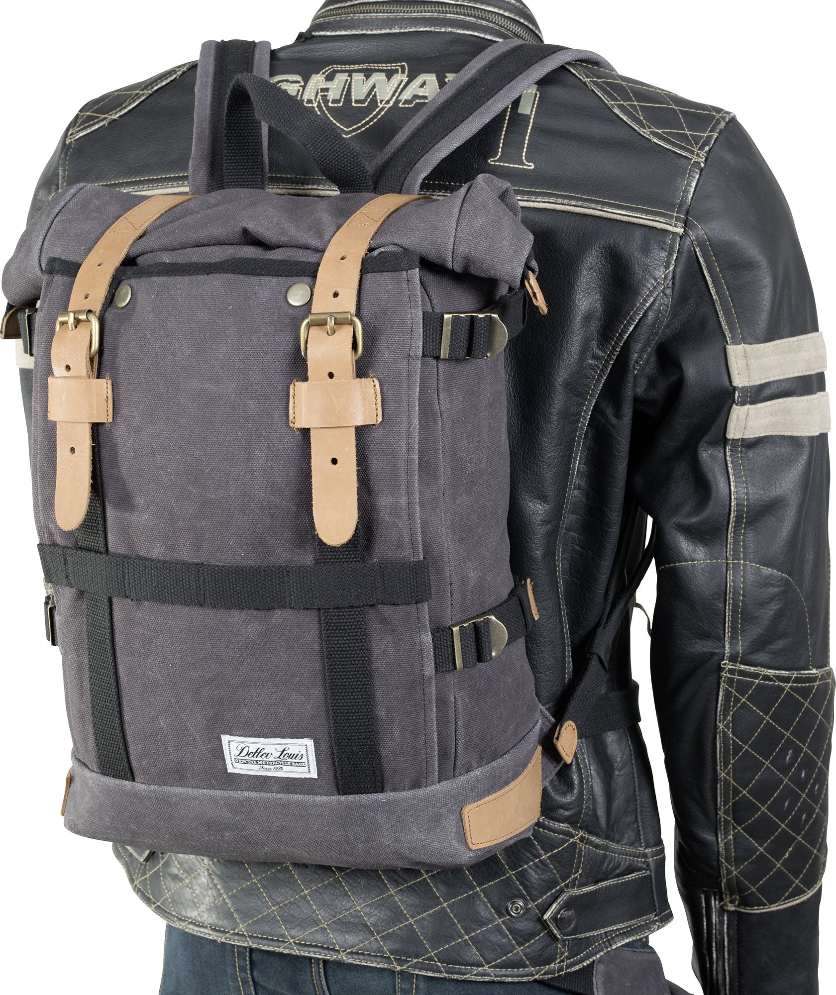 Rucsac Vintage Louis - Canvas Cerat, Detalii Piele