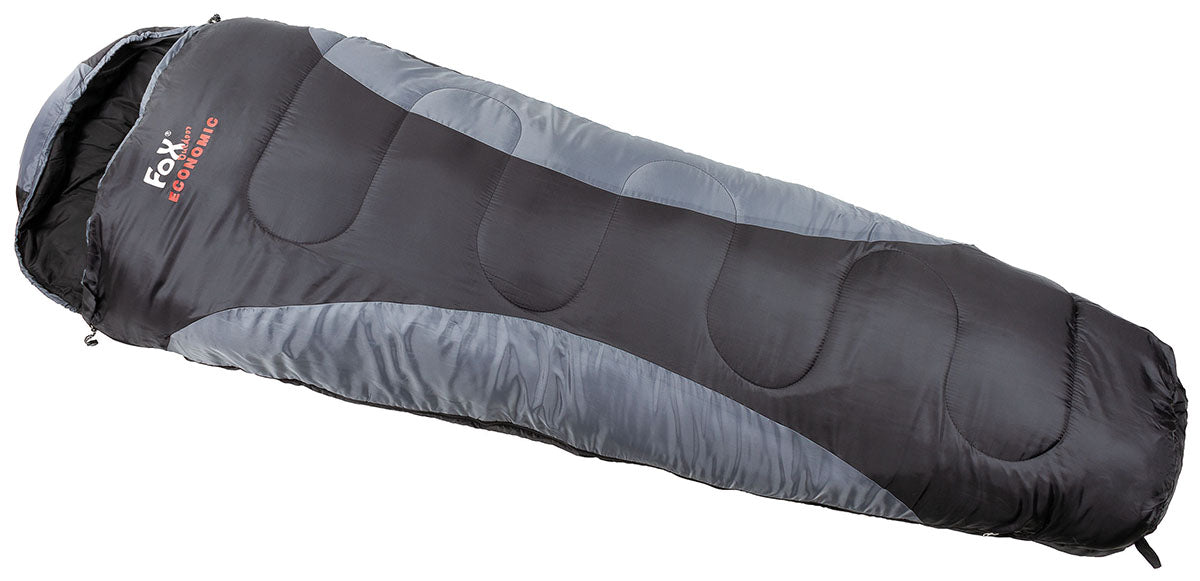 Sac de dormit tip mumie Economic Negru FoxOutdoor - -4°C la +18°C, Geantă inclusă