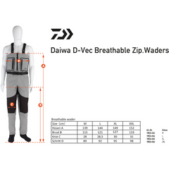 Salopetă Waders D-Vec Respirabilă Daiwa - XL, Fermoar Integral - 5
