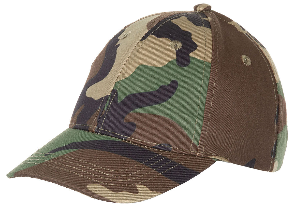 Șapcă de baseball copii camuflaj woodland MFH - Reglabilă, Cozoroc curbat
