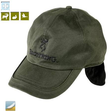 Șapcă Urechi Browning - Fleece Verde, Protecție Vânt Vânătoare