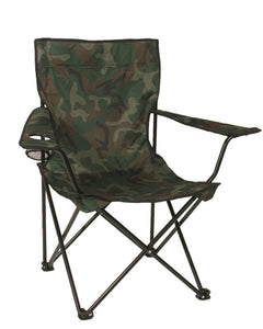 Scaun Pliant de Camping Mil-Tec Relax – 120 kg, Suport de Pahar, Woodland