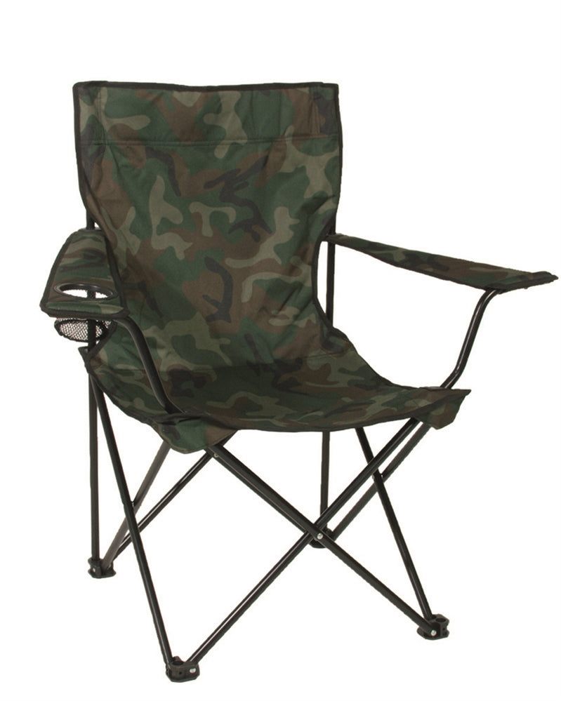 Scaun Pliant de Camping Mil-Tec Relax – 120 kg, Suport de Pahar, Woodland