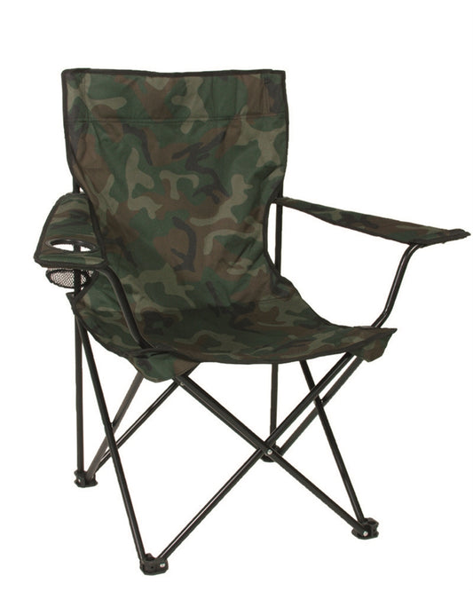 Scaun Pliant de Camping Mil-Tec Relax – 120 kg, Suport de Pahar, Woodland