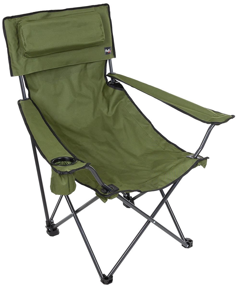 Scaun Pliant Deluxe cu Spătar Oliv FoxOutdoor - 110 kg, Înălțime șezut 40 cm