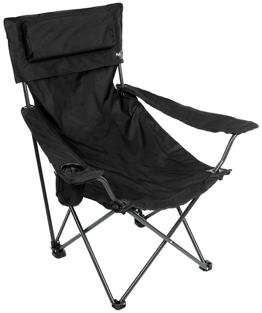Scaun Pliant Deluxe Negru FoxOutdoor - Sarcină Max. 110 kg, Înălțime Șezut 40 cm