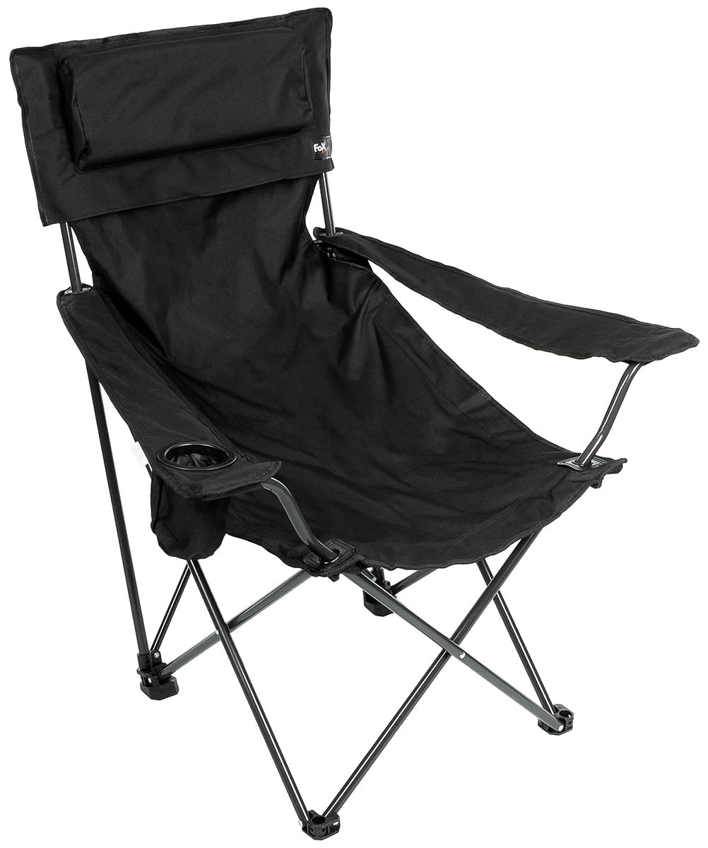Scaun Pliant Deluxe Negru FoxOutdoor - Sarcină Max. 110 kg, Înălțime Șezut 40 cm