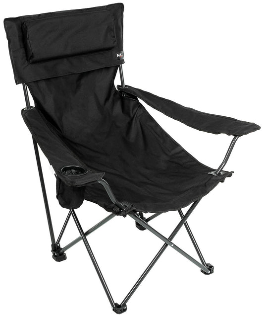 Scaun Pliant Deluxe Negru FoxOutdoor - Sarcină Max. 110 kg, Înălțime Șezut 40 cm