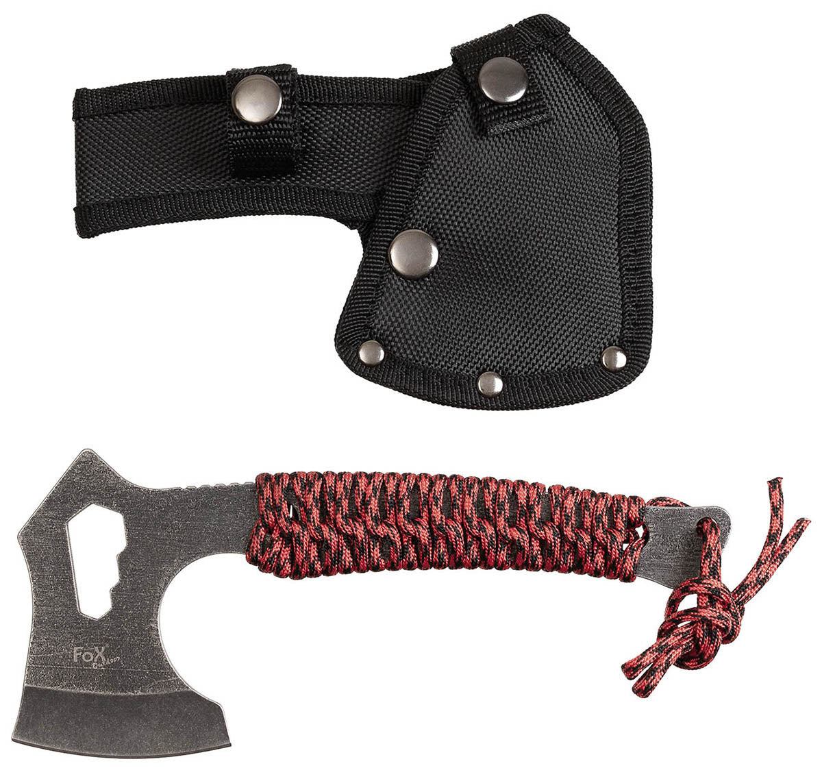 Secure tactic Tomahawk "Redrope" Negru/Roșu FoxOutdoor - Oțel 3Cr13, Stonewashed