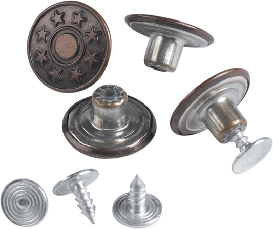 Set Butoni Jeans Louis - 8 bucăți, 17mm, Altkupfer