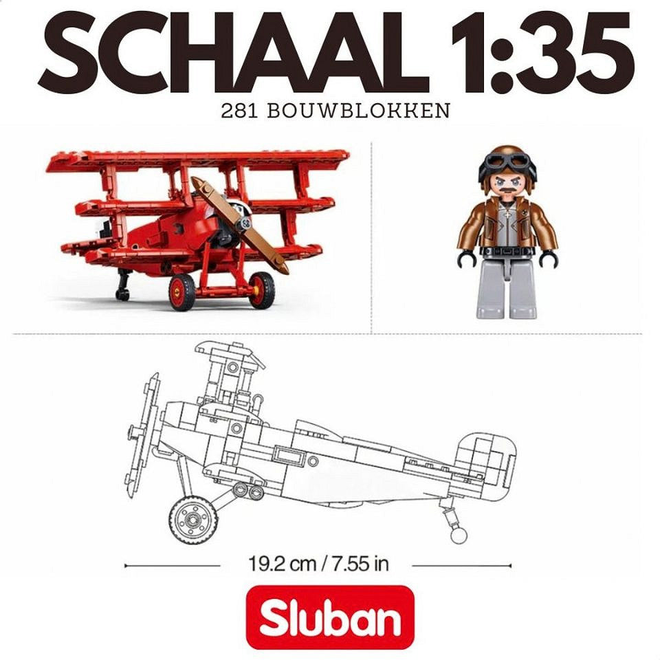 Set de Construcție Fokker DR-1S Sluban Roșu – 281 de Piese, Scară 1:35 - poza 6