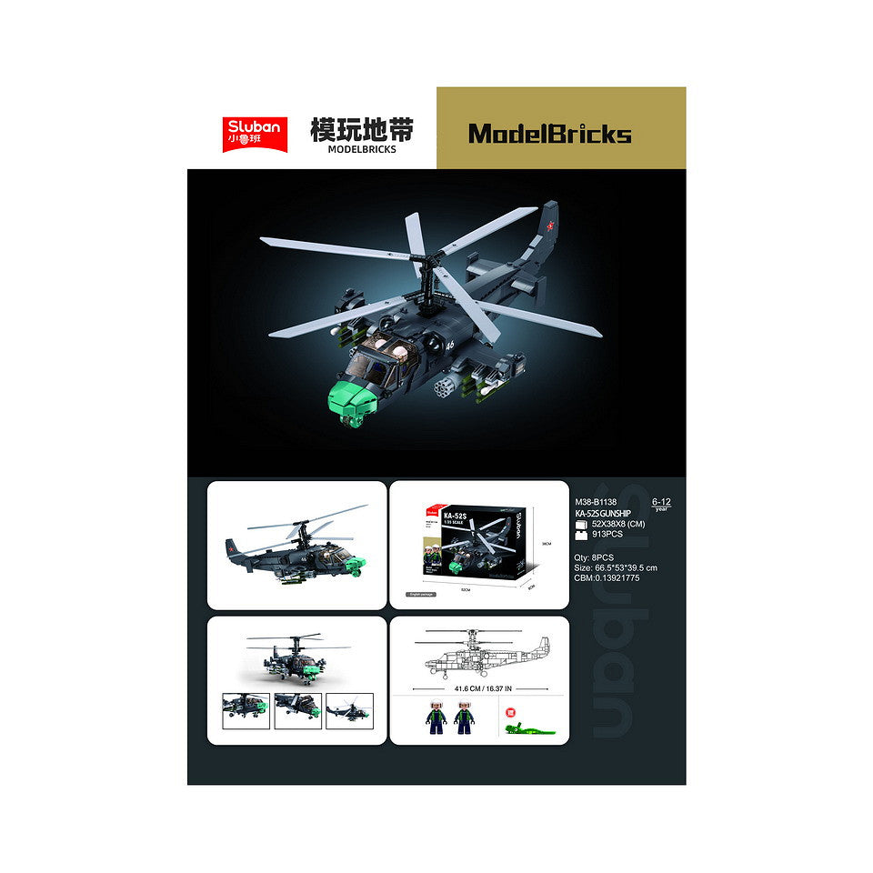 Set Construcție KA-52S Gunship M38-B1138 Sluban - Dominația Aeriană la Îndemâna Ta