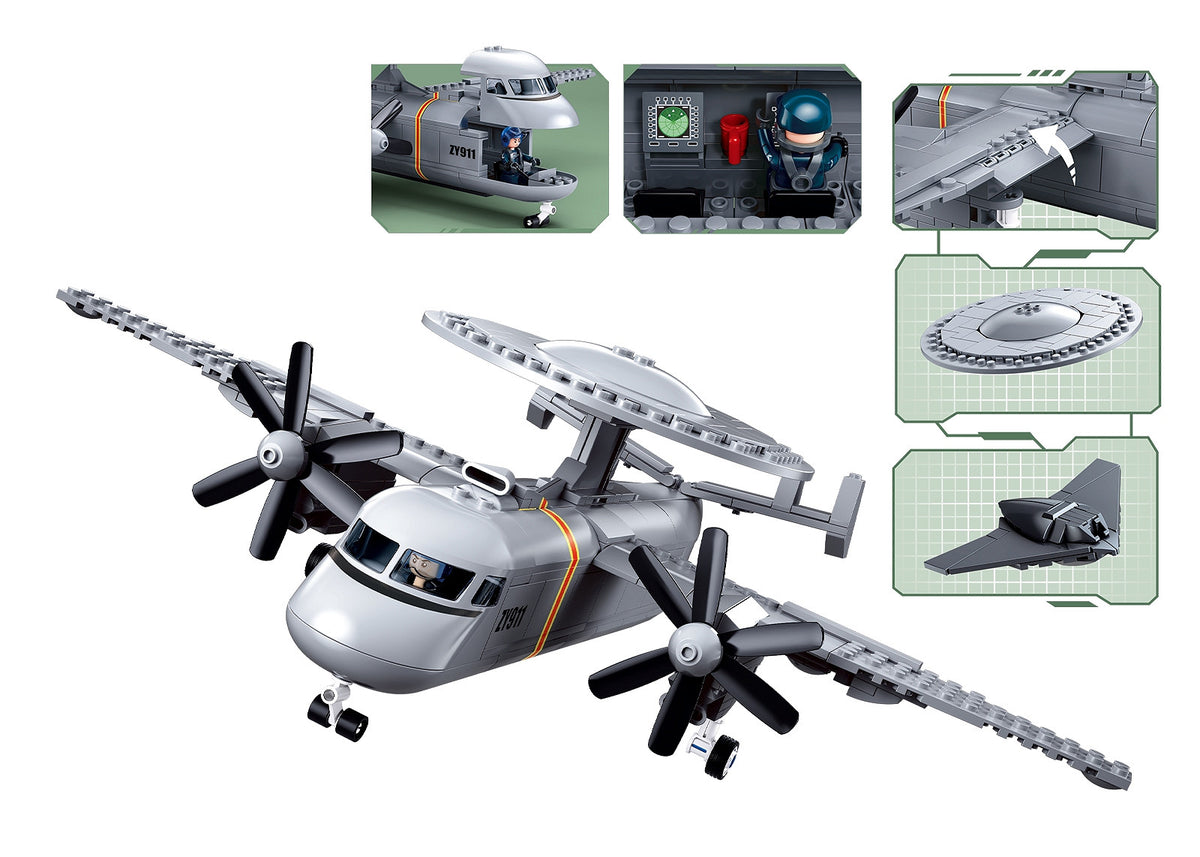 Set de Construcție Avion KJ-600 AEW Sluban – Scară 1:55, Elice Rotative - poza 3