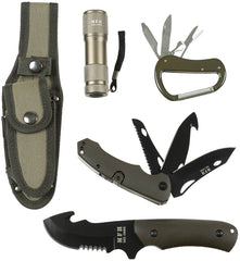 Set cuțite multifuncțional OD green MFH - Oțel 3Cr13MoV, Lamă zimțată