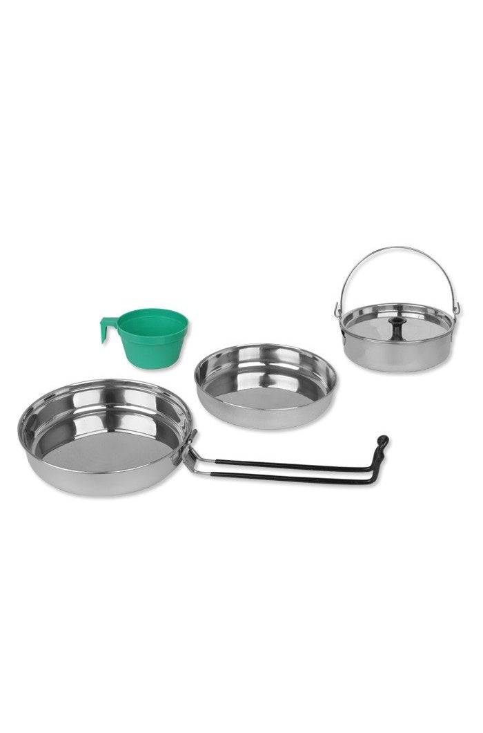 Set de Gătit Individual Mil-Tec – Inox, Cratiță, Tigaie, Farfurie