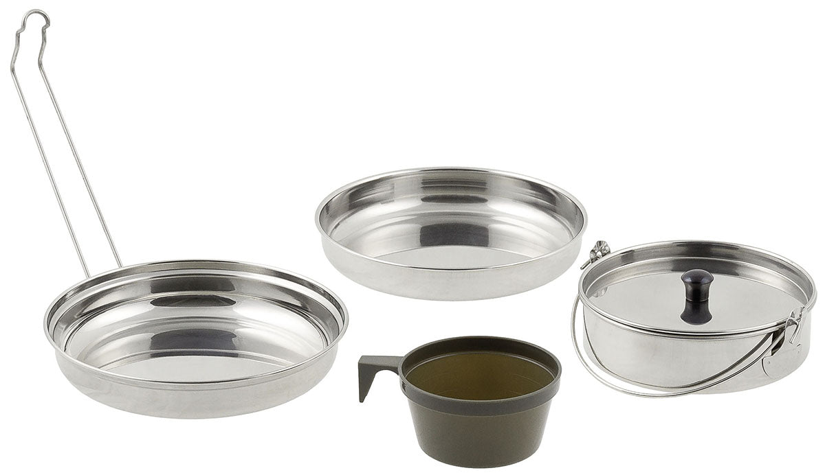 Set de gătit Inox 5 piese MFH - Compact, Mânere pliabile