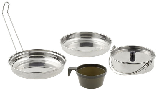 Set de gătit Inox 5 piese MFH - Compact, Mânere pliabile