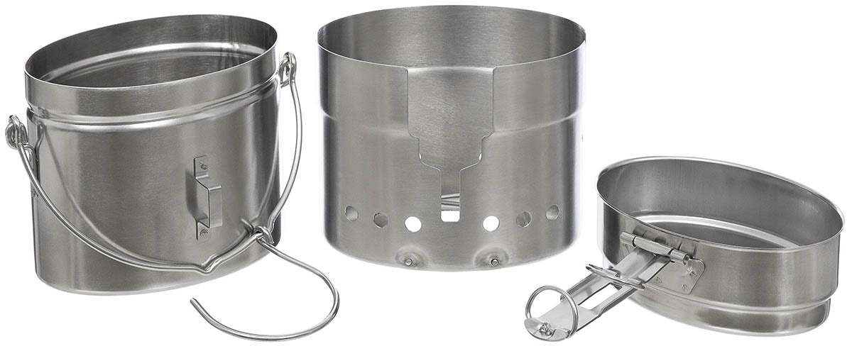 Set de gătit M40 Suedez 3 piese Inox MFH - Oțel Inoxidabil, 1.5L + 600ml