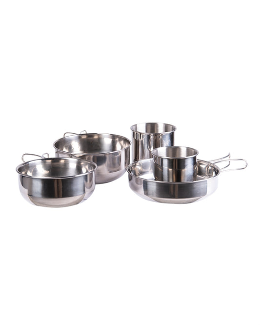 Set de Gătit Mil-Tec 5 Piese – Inox, 3 Oale și 2 Căni, 495 g