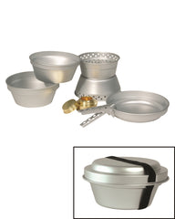 Set de Gătit Mil-Tec 6 Piese – piesele desfăcute și set închis în inserție