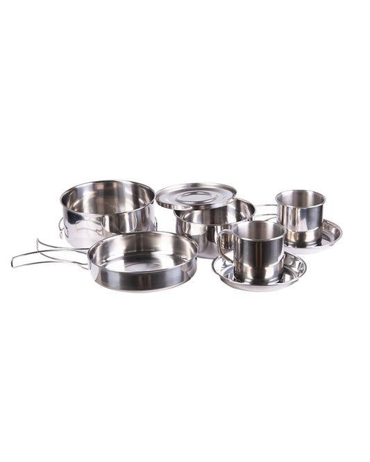 Set de Gătit Mil-Tec 8 Piese – Inox, Oale, Farfurii, Căni, Tigaie