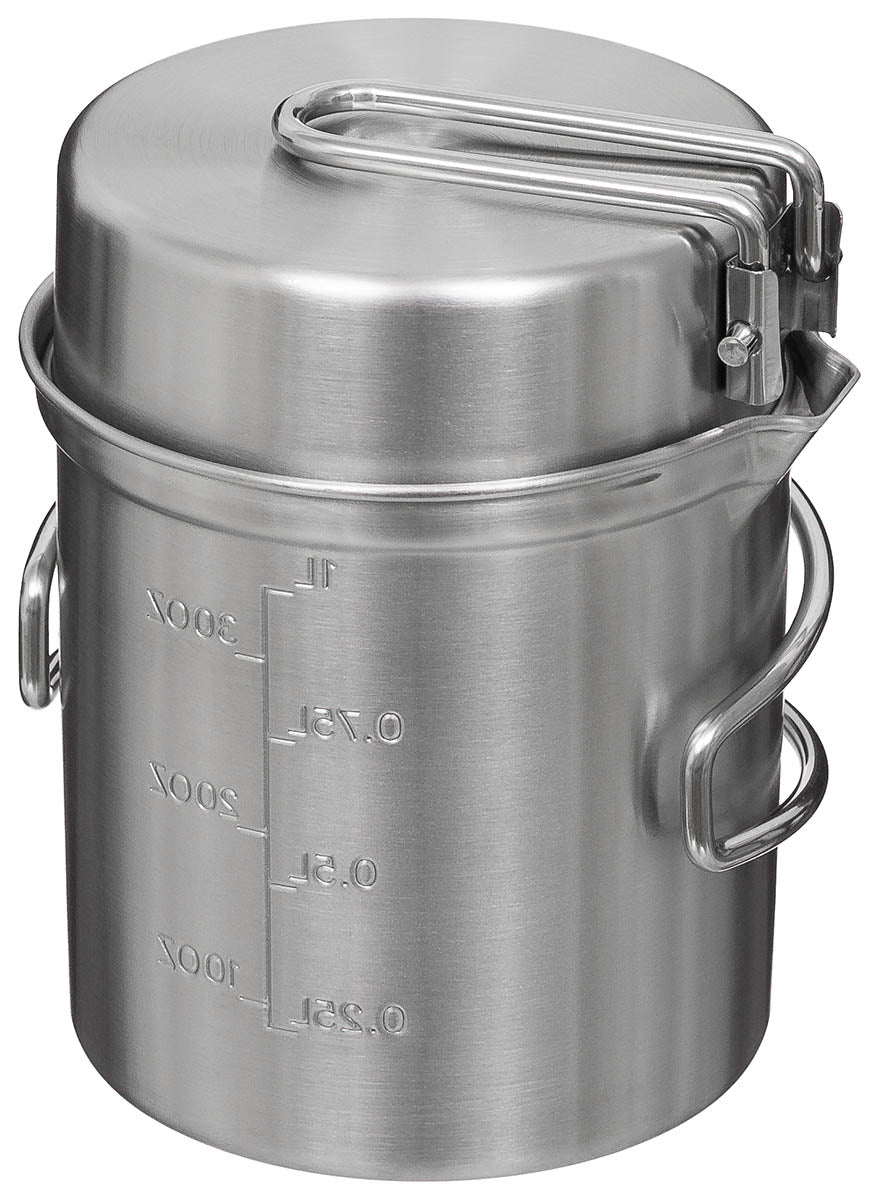Set de gătit Oală și Tigaie Inox FoxOutdoor - Mânere Pliabile, Volum 1.1L