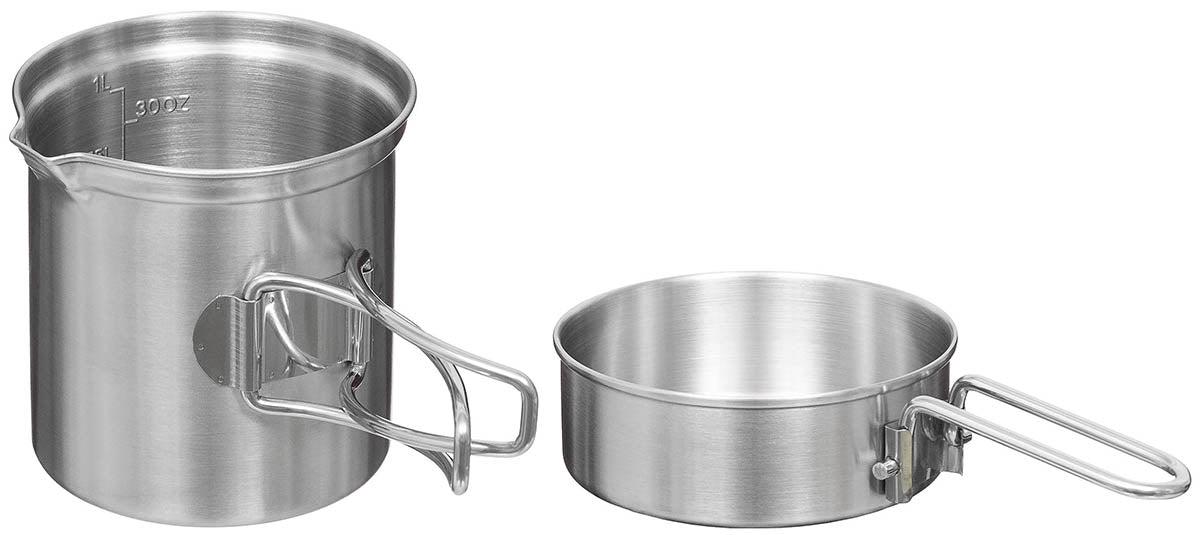 Set de gătit Oală și Tigaie Inox FoxOutdoor - Mânere Pliabile, Volum 1.1L