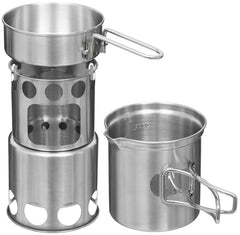 Set Gătit Travel Inox FoxOutdoor - Stivuibil, Mâner Pliabil