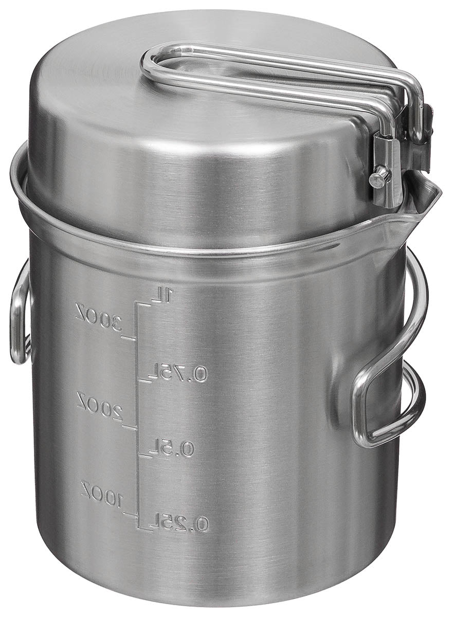 Set Gătit "Travel" Inox FoxOutdoor - Stivuibil, Mâner Pliabil