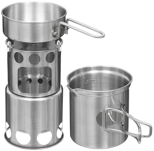 Set Gătit "Travel" Inox FoxOutdoor - Stivuibil, Mâner Pliabil
