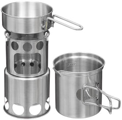 Set Gătit "Travel" Inox FoxOutdoor - Stivuibil, Mâner Pliabil