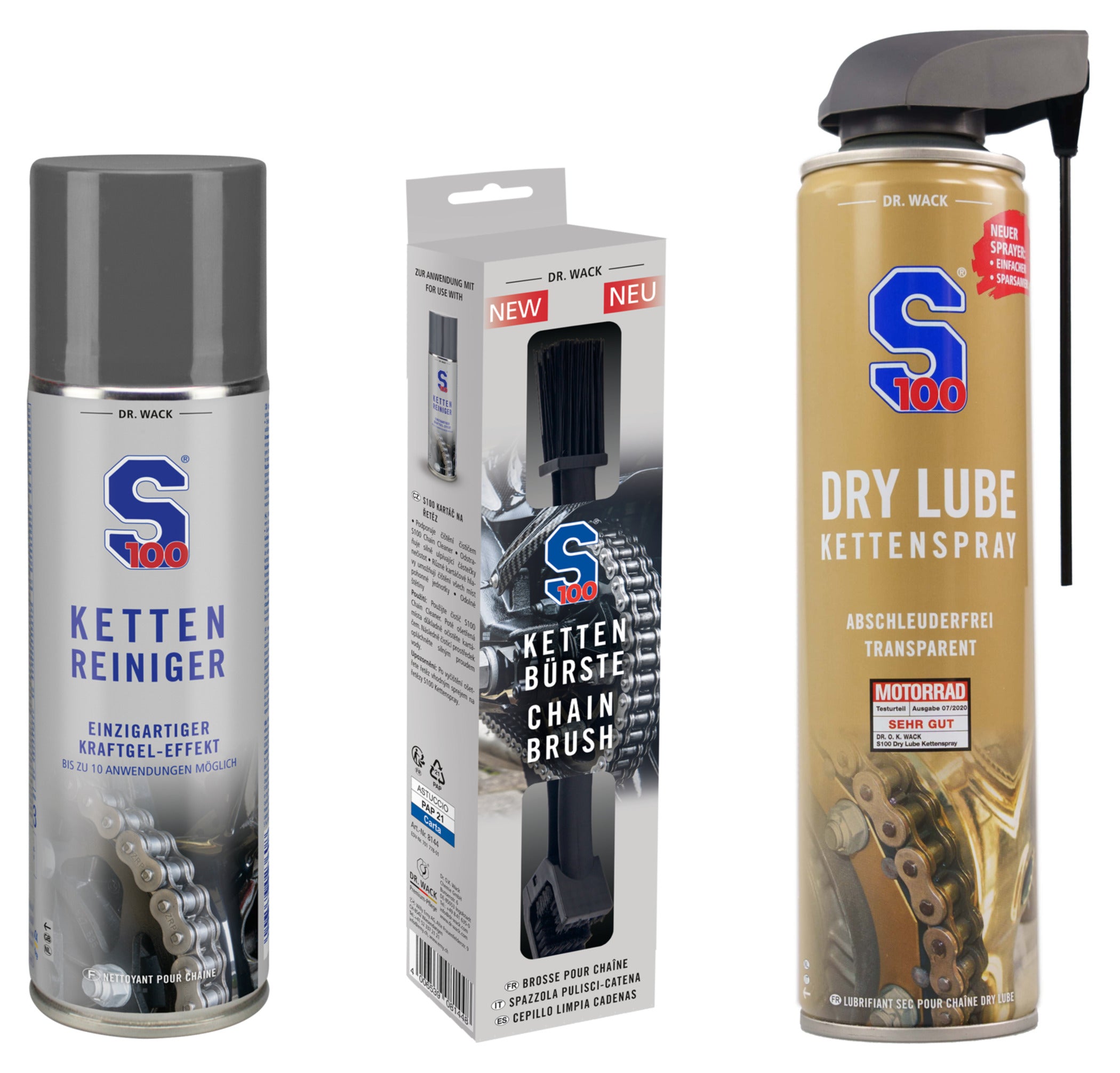 Set Îngrijire Lanț Moto S100 Dry Lube - Curățare & Lubrifiere Completă