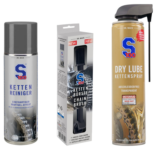 Set Îngrijire Lanț Moto S100 Dry Lube - Curățare & Lubrifiere Completă