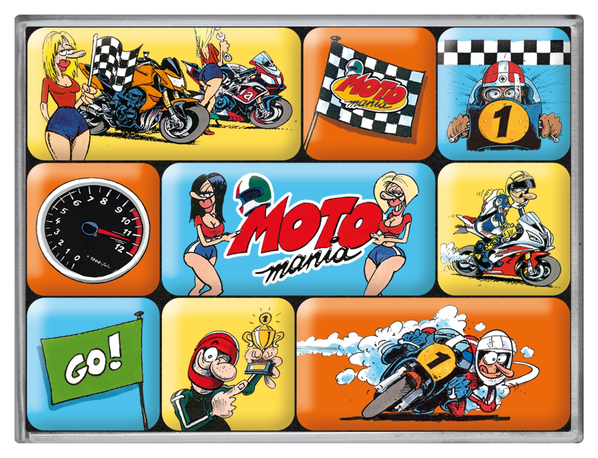 Set Magneți MOTOmania pentru Frigider - Decor Moto Amuzant