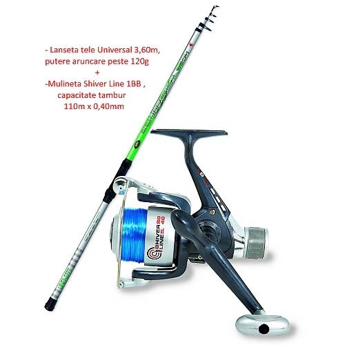 Set Pescuit Telescopic Lineaeffe - Lanseță 3.60m, Mulinetă Shiver 40