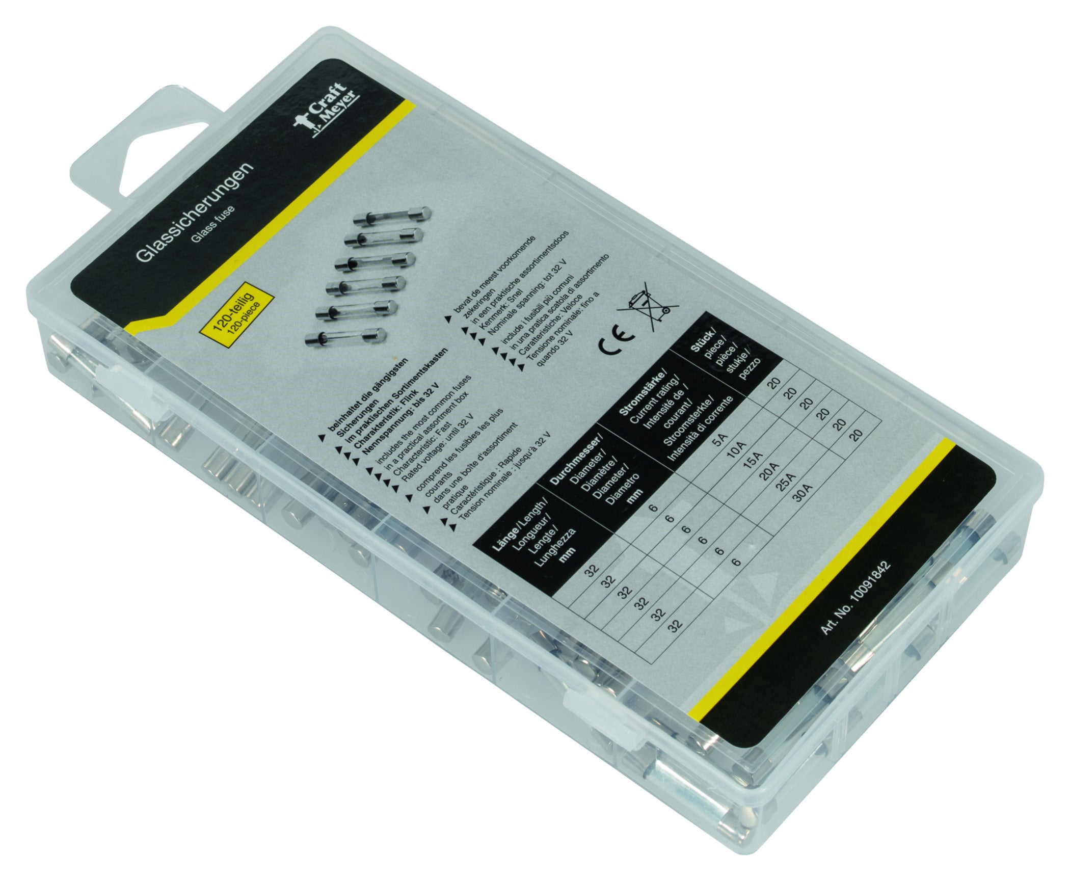Set Siguranțe Sticlă 32mm Craft-Meyer - 120 buc, 5-30A