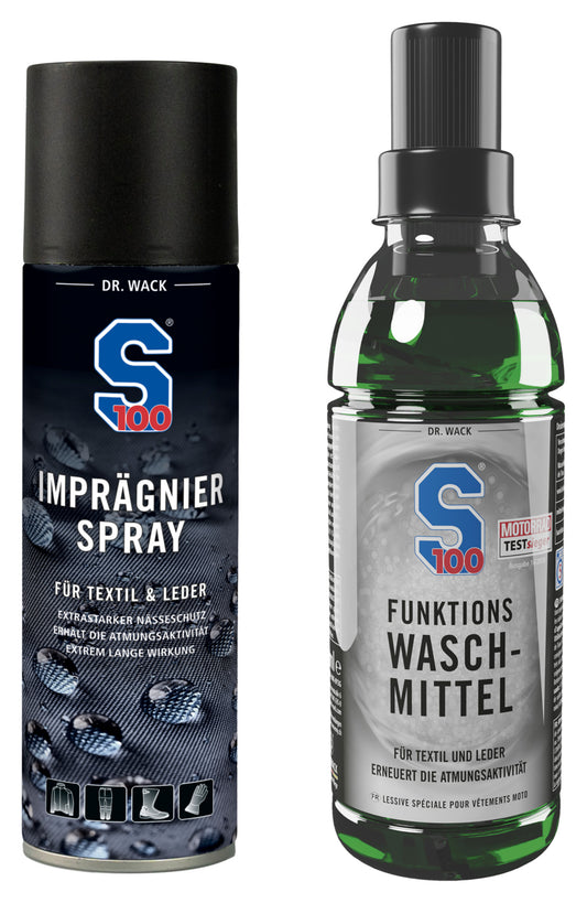 Set Spray Impermeabilizare + Detergent S100 - Protecție & Curățare Echipament Moto
