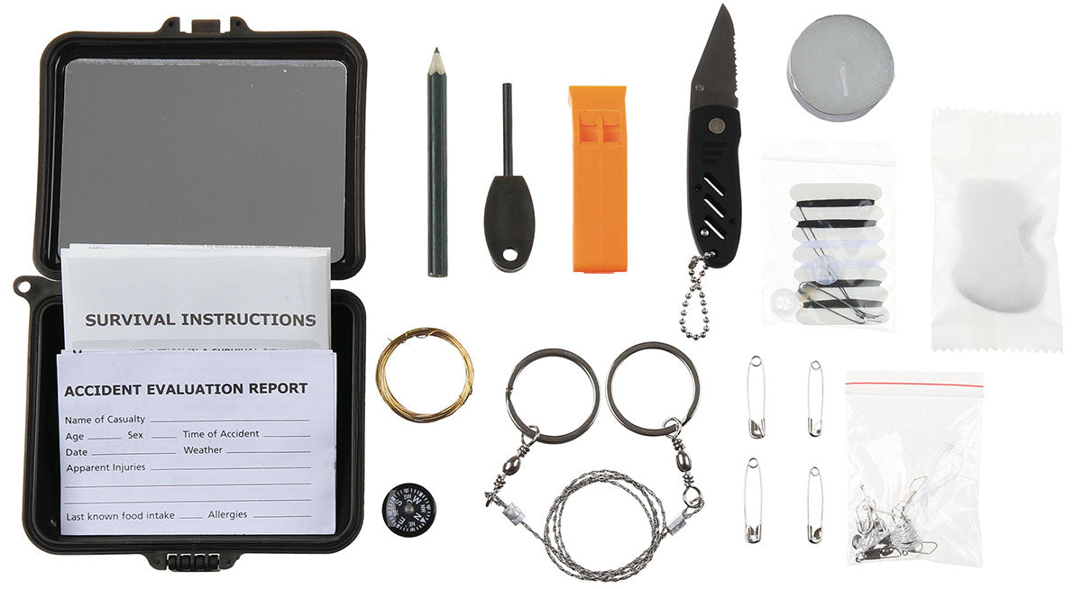 Set Survival Combat, 36 Piese Oliv MFH - Cutie Plastic, Oglindă Integrată