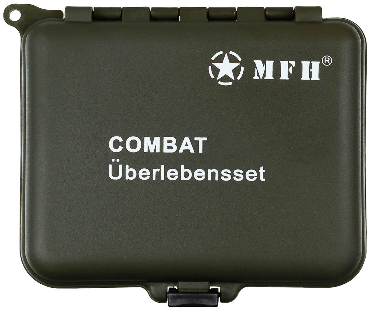 Set Survival Combat, 36 Piese Oliv MFH - Cutie Plastic, Oglindă Integrată