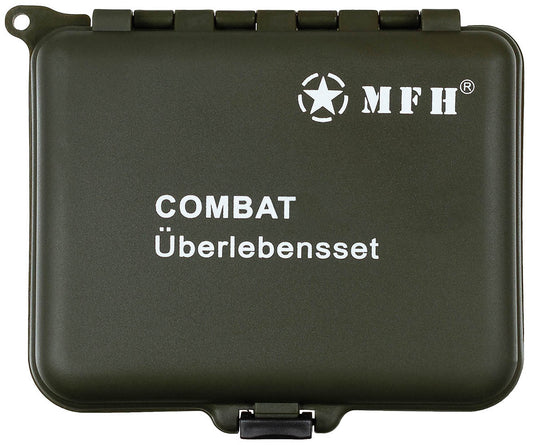 Set Survival Combat, 36 Piese Oliv MFH - Cutie Plastic, Oglindă Integrată