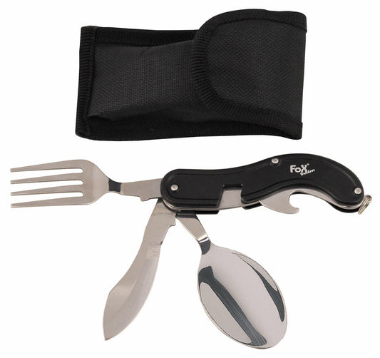 Set tacâmuri de buzunar 4 în 1 Negru FoxOutdoor - Oțel 3Cr13, Detașabil