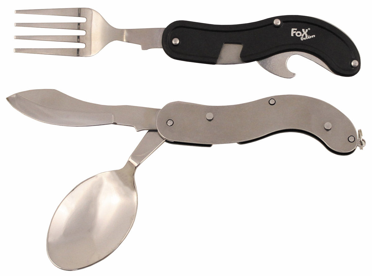 Set tacâmuri de buzunar 4 în 1 Negru FoxOutdoor - Oțel 3Cr13, Detașabil