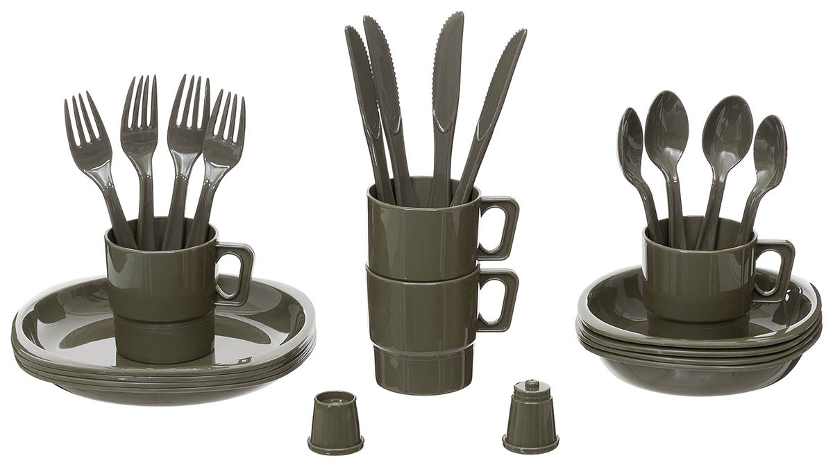 Set Veselă Camping Plastic Verde OD MFH - 26 Piese, Polipropilenă