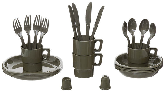 Set Veselă Camping Plastic Verde OD MFH - 26 Piese, Polipropilenă