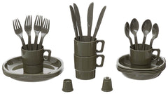 Set Veselă Camping Plastic Verde OD MFH - 26 Piese, Polipropilenă