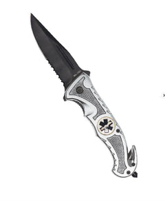 SILVER CAR KNIFE ‘RESCUE’ – Briceag Tactic de Salvare, Argintiu, cu Funcții Esențiale pentru Urgență