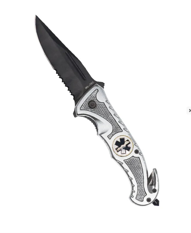 SILVER CAR KNIFE ‘RESCUE’ – Briceag Tactic de Salvare, Argintiu, cu Funcții Esențiale pentru Urgență