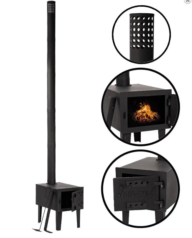 Sobă de Cort Completă MIL-TEC® – 16,5 kg, Oțel Carbon, Ușor de Transportat și Asamblat